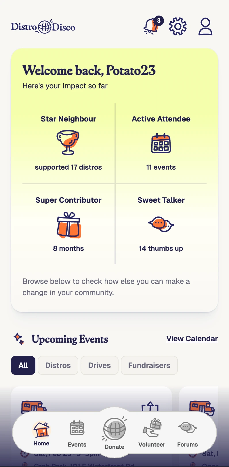 Home screen UI snapshot