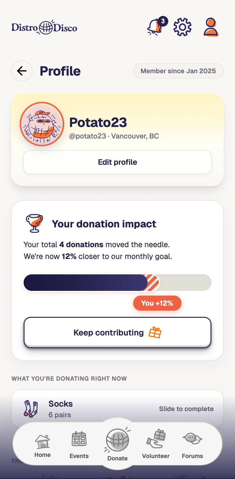 Donation items screen UI snapshot