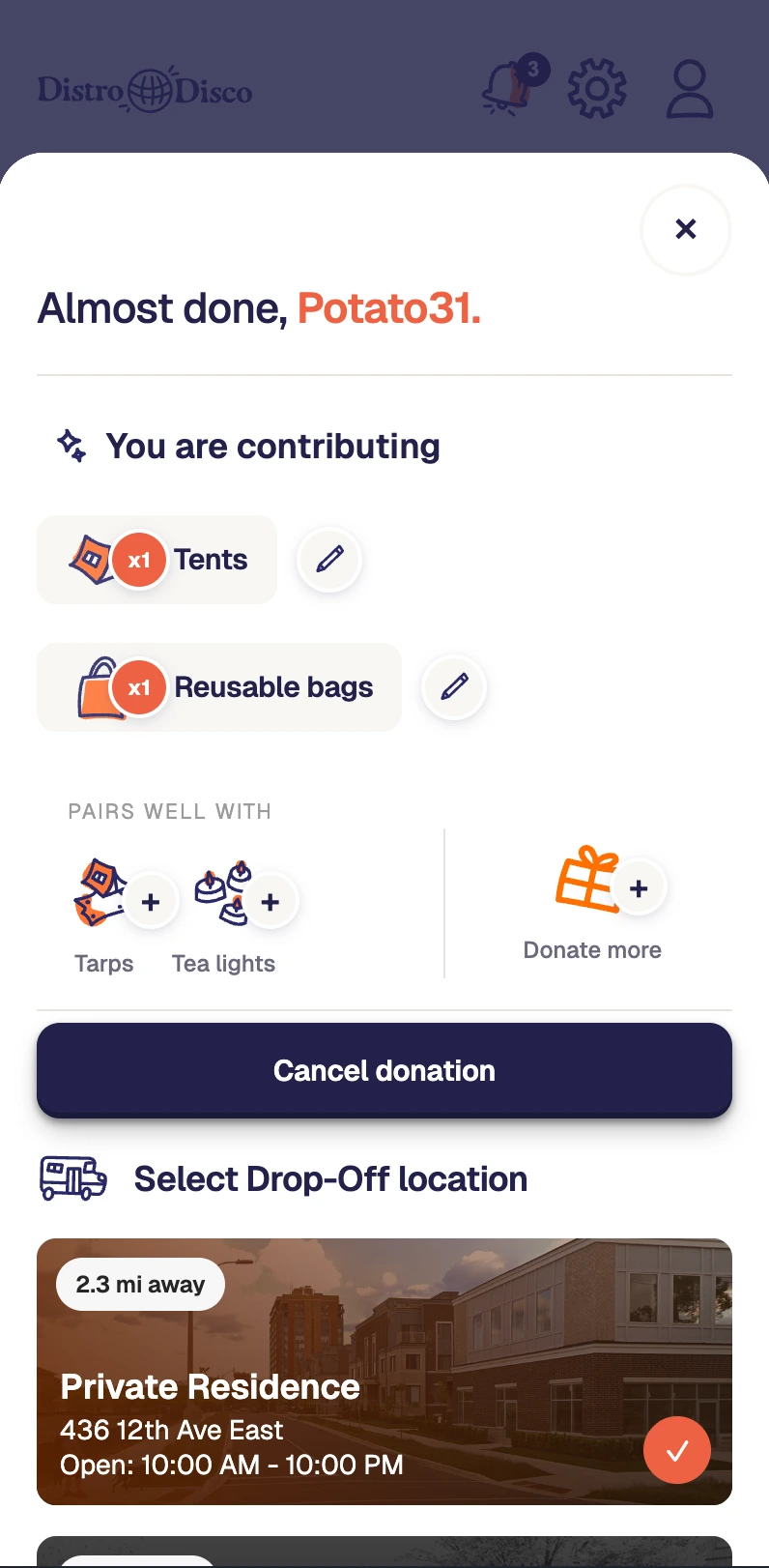 Volunteer screen UI snapshot