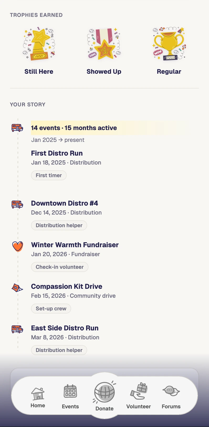 Profile screen UI snapshot